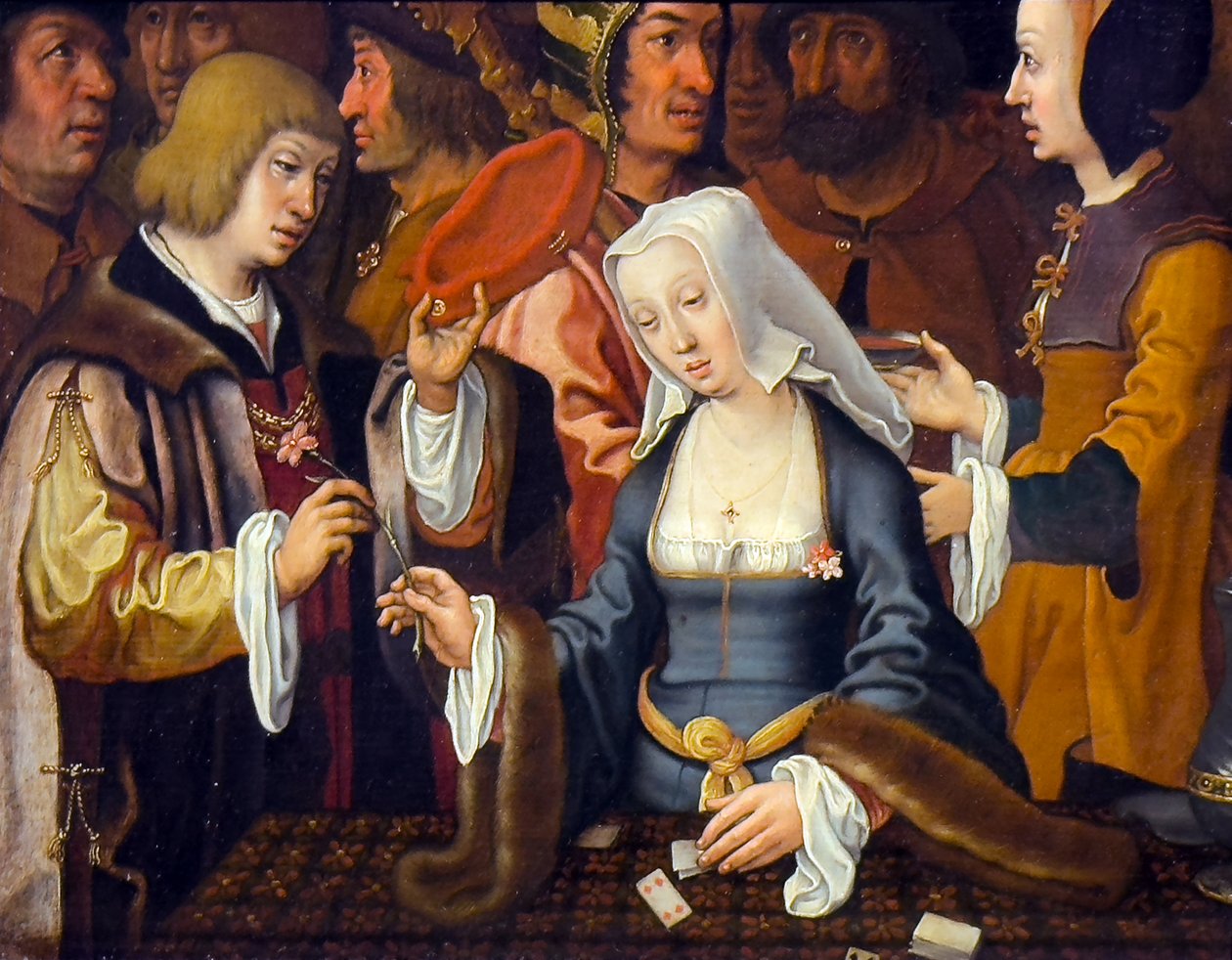 Czytający karty, koniec XVI - początek XVII wieku (olej na drewnie) autorstwa Lucas van (after) Leyden