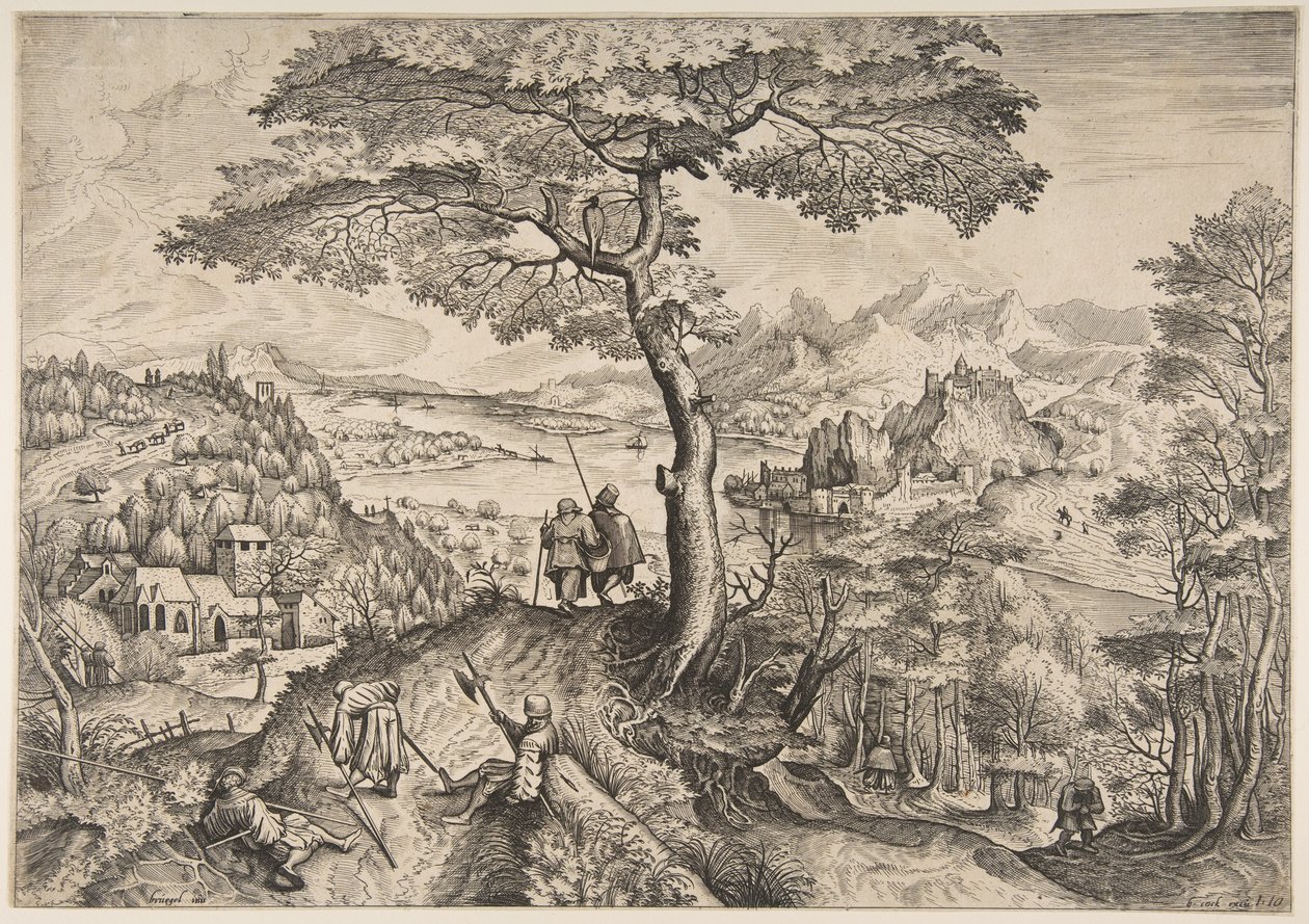 Żołnierze w Rest Milites Requiescentes z Wielkich Pejzaży, ca. 1555-56 autorstwa Lucas van Doetecum