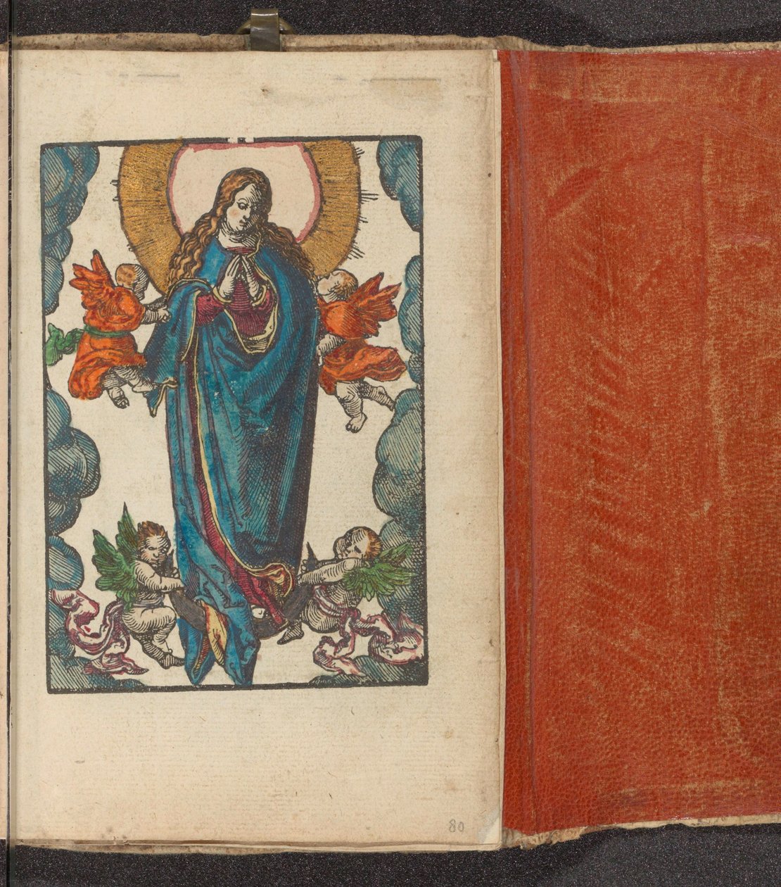 Maryja jako Królowa Niebios stojąca na półksiężycu Głupia pasja (tytuł serii) autorstwa Lucas van Leyden (workshop of)
