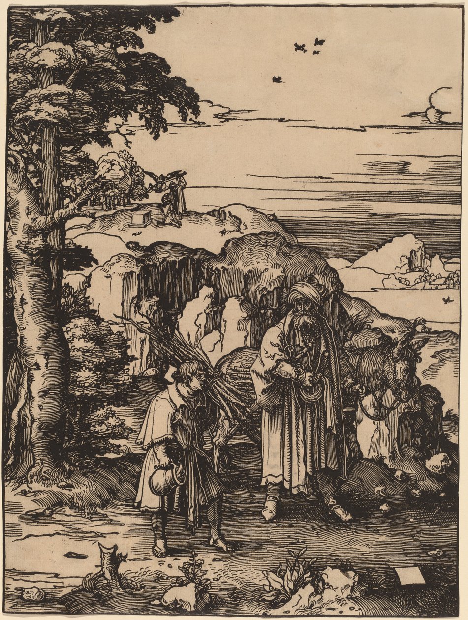 Abraham idący w ofierze Izaaka autorstwa Lucas van Leyden