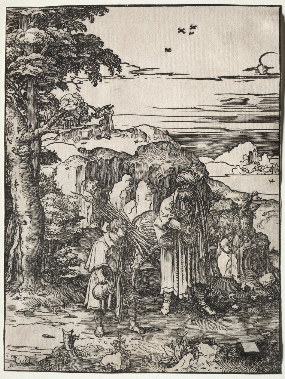 Abraham idący w ofierze Izaaka autorstwa Lucas van Leyden