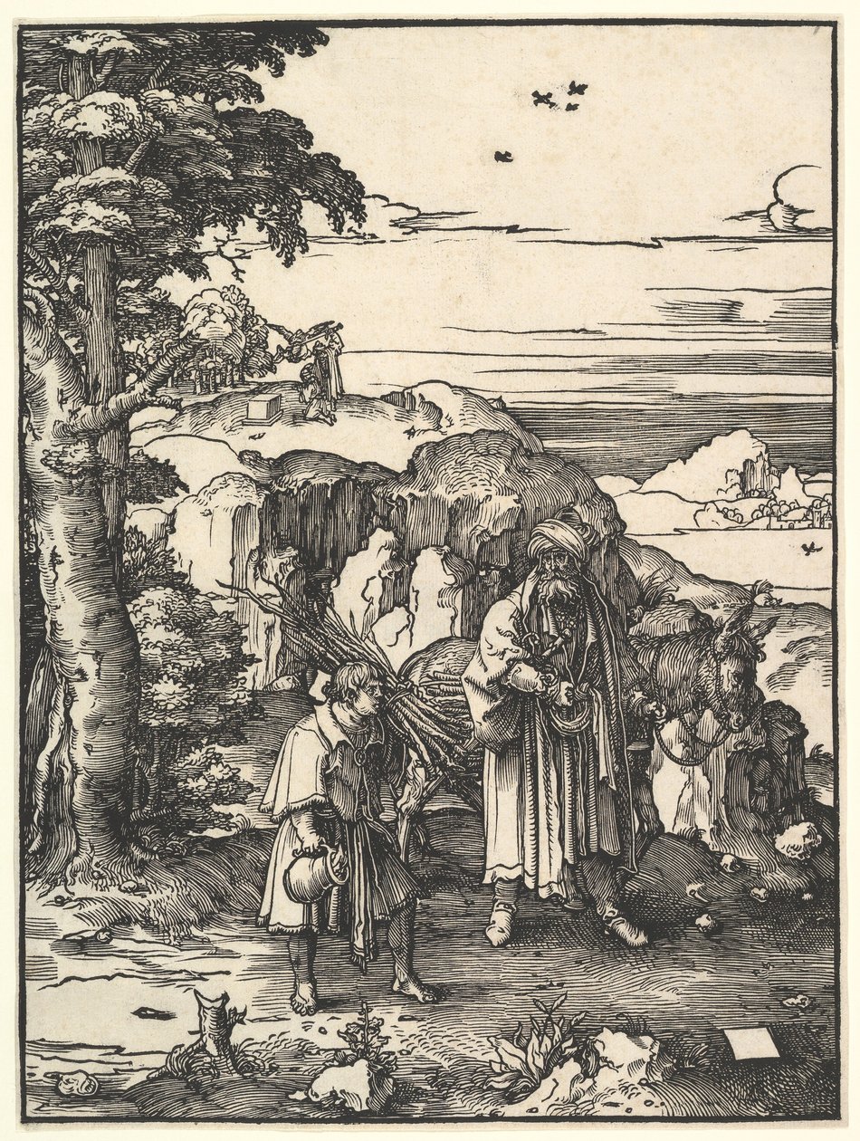 Abraham idący w ofierze Izaaka, 1517-19. autorstwa Lucas van Leyden