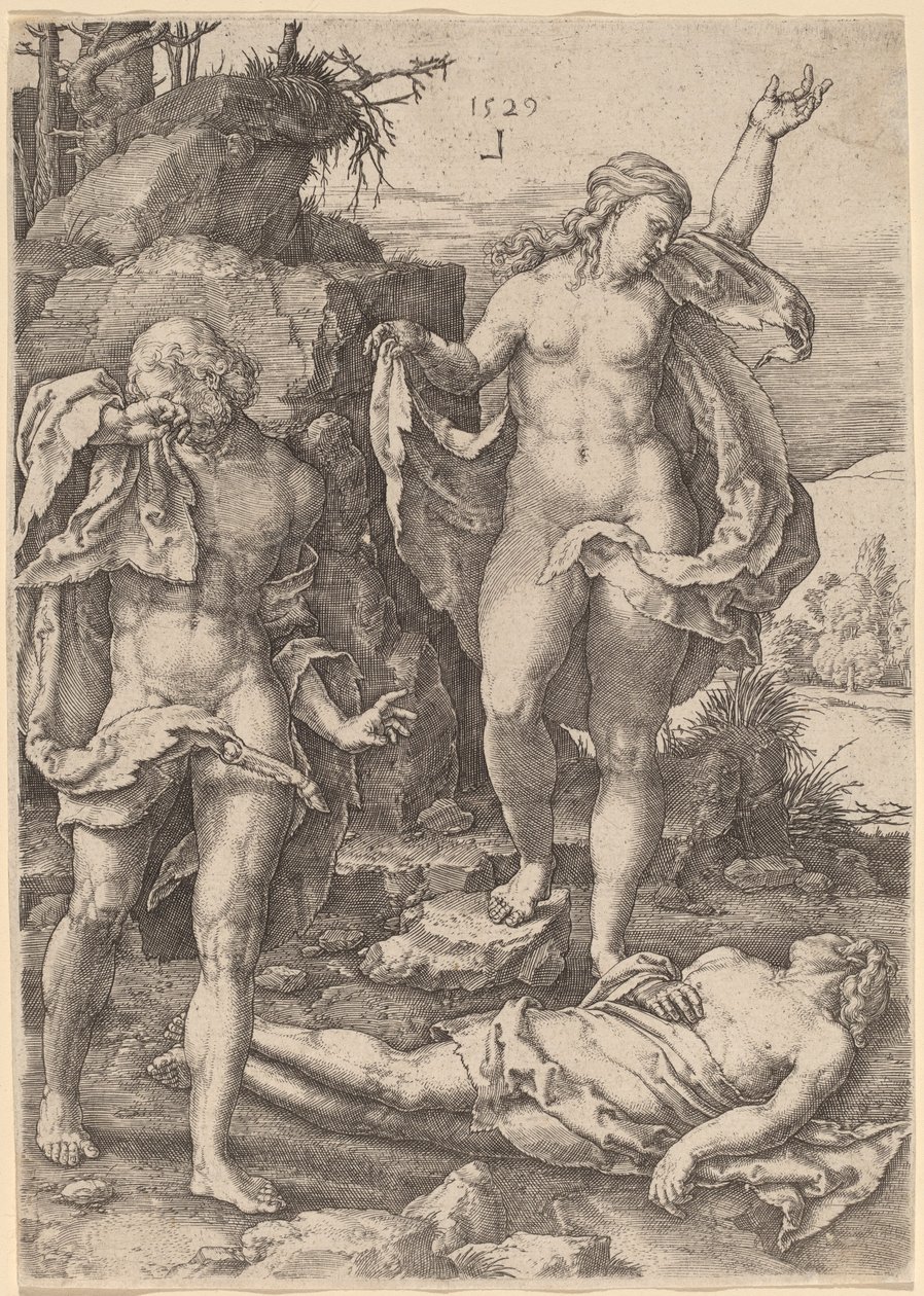 Adam i Ewa opłakują śmierć Abla autorstwa Lucas van Leyden
