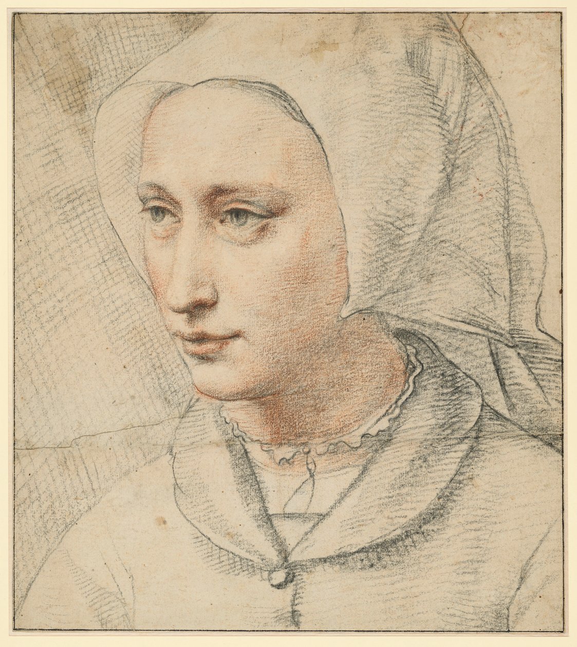 Popiersie kobiety w czepku, zwróconej częściowo w lewo autorstwa Lucas van Leyden
