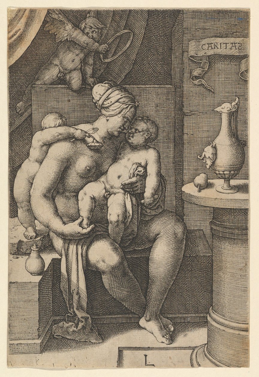 Charity, z cyklu Siedem cnót, 1530. autorstwa Lucas van Leyden