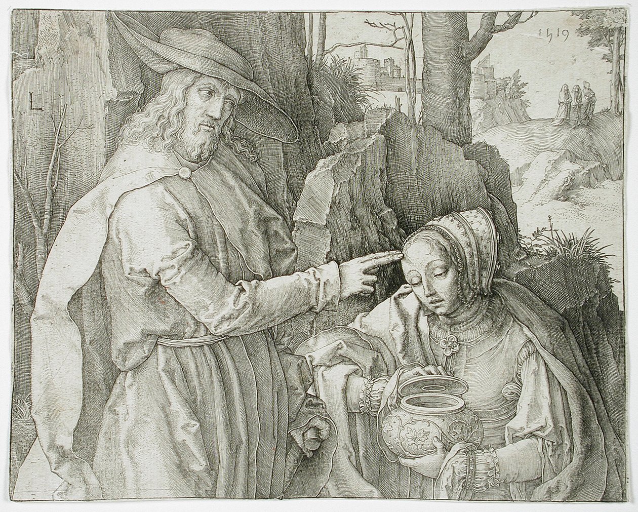 Chrystus jako ogrodnik ukazuje się świętej Marii Magdalenie autorstwa Lucas van Leyden
