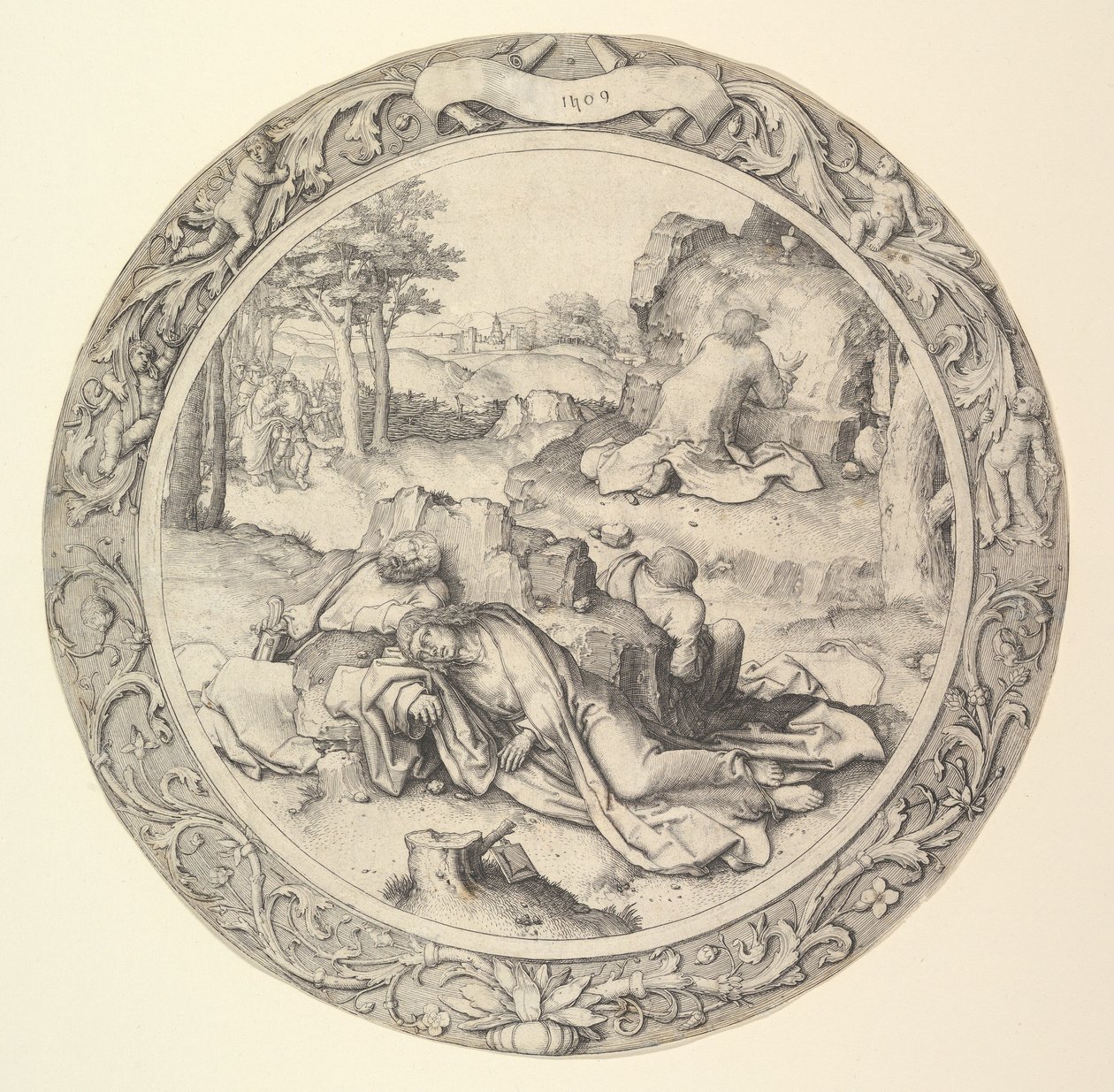 Chrystus na Górze Oliwnej, z Męki Pańskiej, 1509. autorstwa Lucas van Leyden
