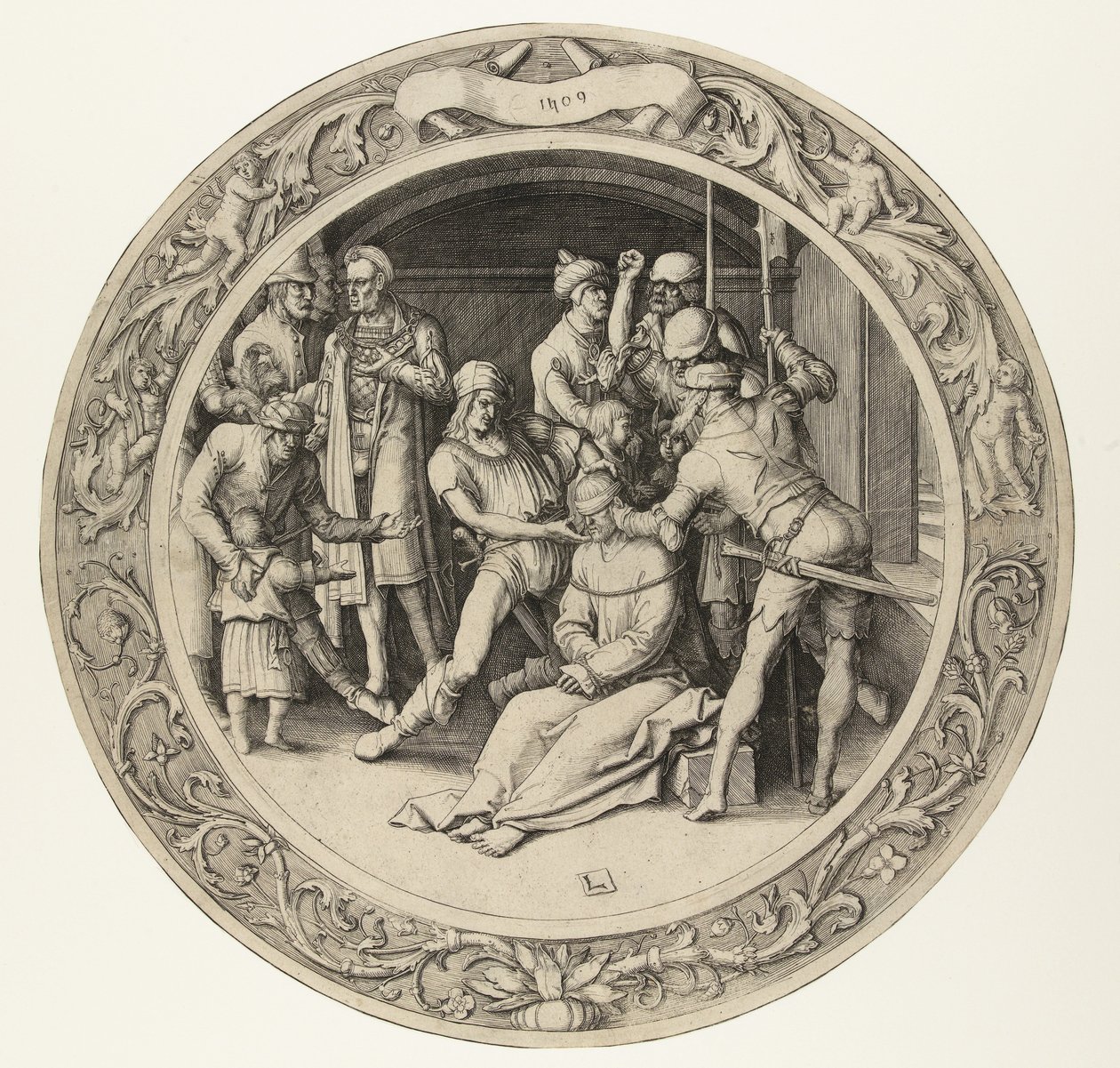 Naśmiewanie się z Chrystusa Okrągła Pasja (tytuł serii) autorstwa Lucas van Leyden