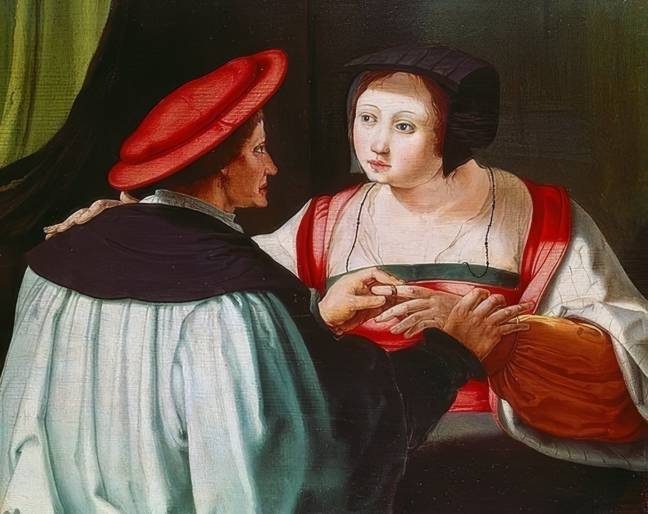 Zaręczyny. Około 1530 autorstwa Lucas van Leyden