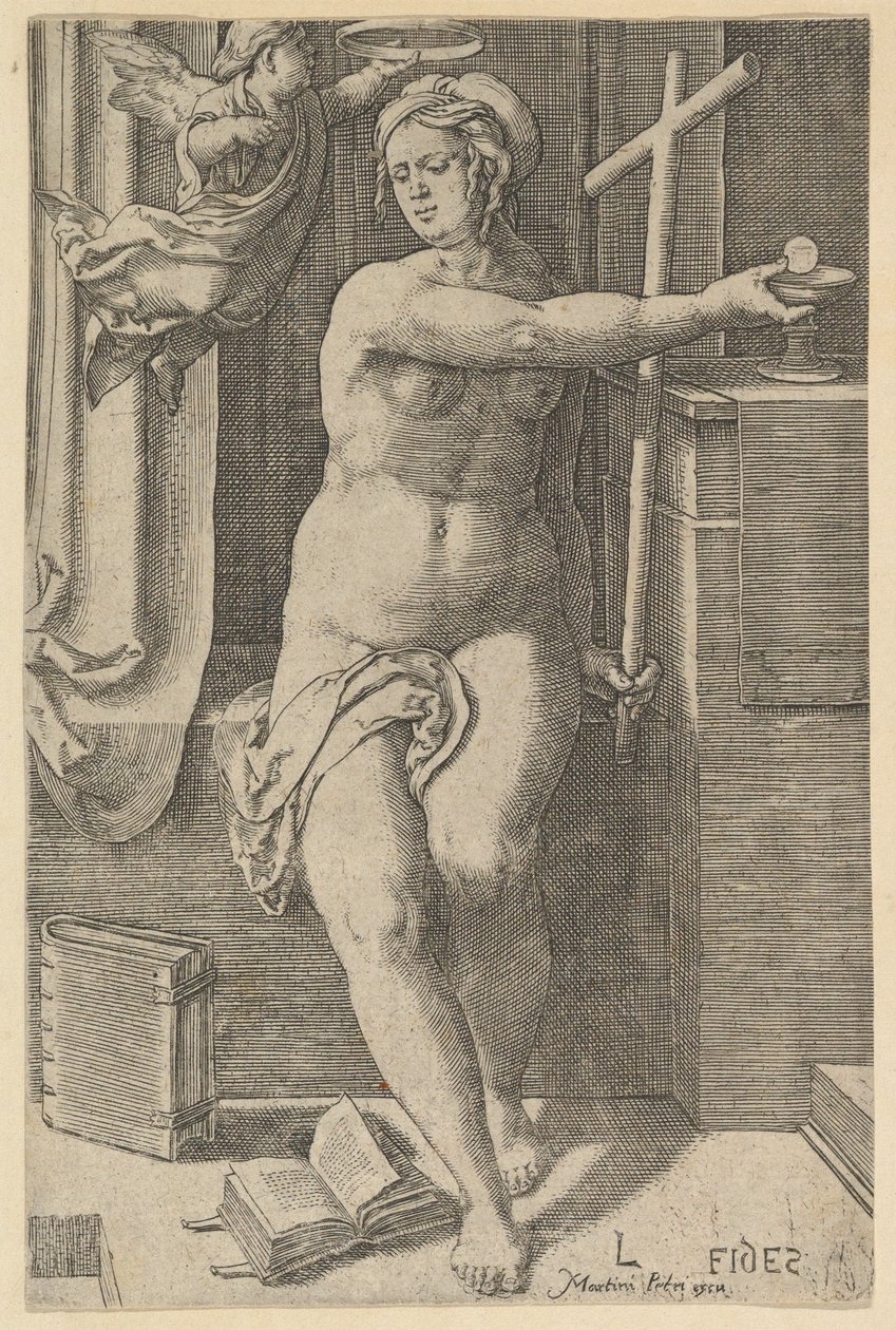 Wiara z cyklu Siedem cnót, 1530. autorstwa Lucas van Leyden