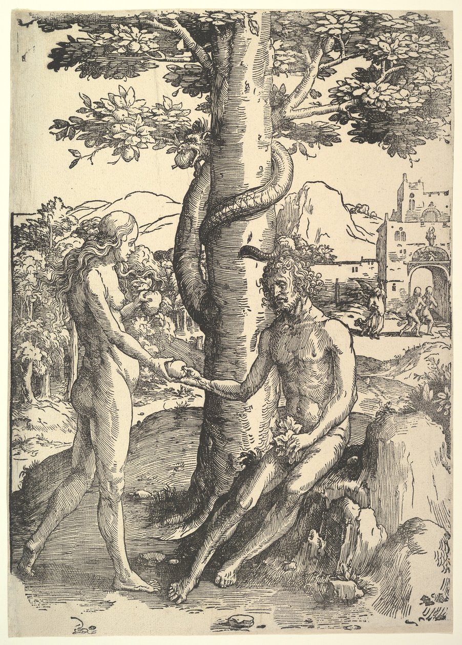 Upadek człowieka, Adama i Ewy, ca. 1514. autorstwa Lucas van Leyden