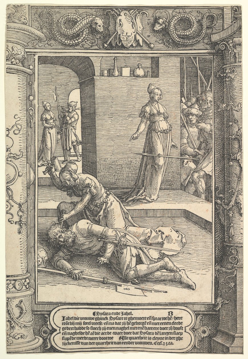Jael Killing Sisera, ozdobna rama, ca. 1517. autorstwa Lucas van Leyden