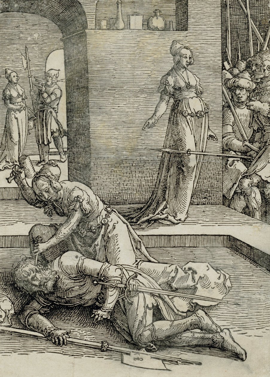 Jael zabija Siserę, 1515-19 autorstwa Lucas van Leyden