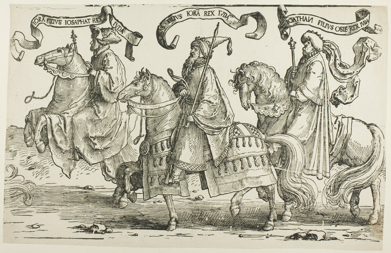 Jehoram, Uzjasz, Jotam, tablica trzecia, z Dwunastu królów Izraela autorstwa Lucas van Leyden