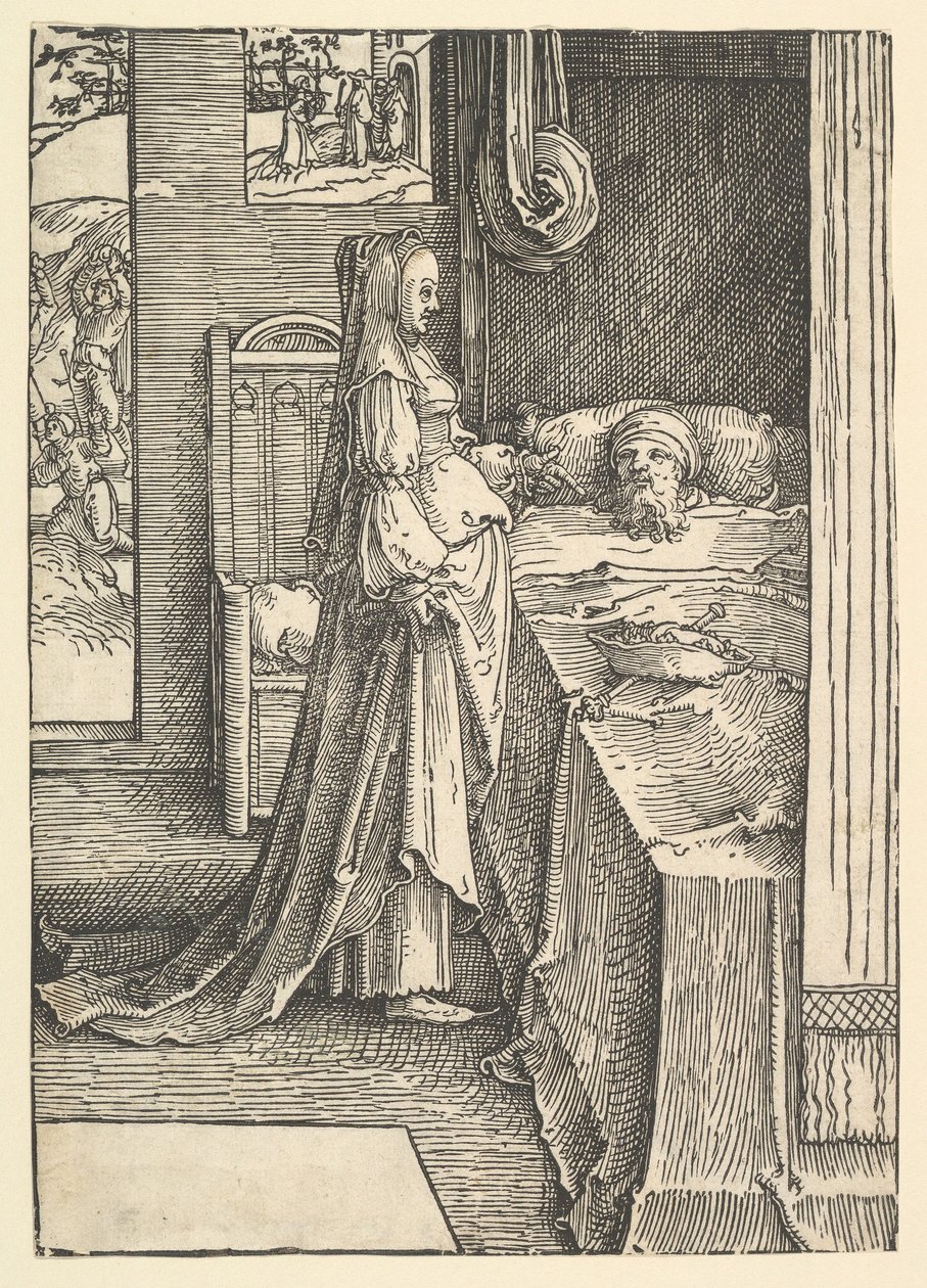 Jezebel obiecuje królowi Achabowi winnice Nabota, 1517. autorstwa Lucas van Leyden