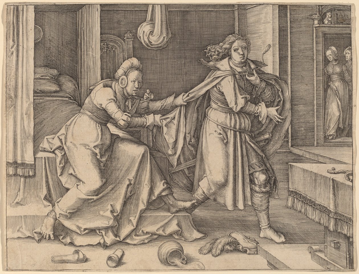 Józef ucieka przed żoną Potyfara autorstwa Lucas van Leyden
