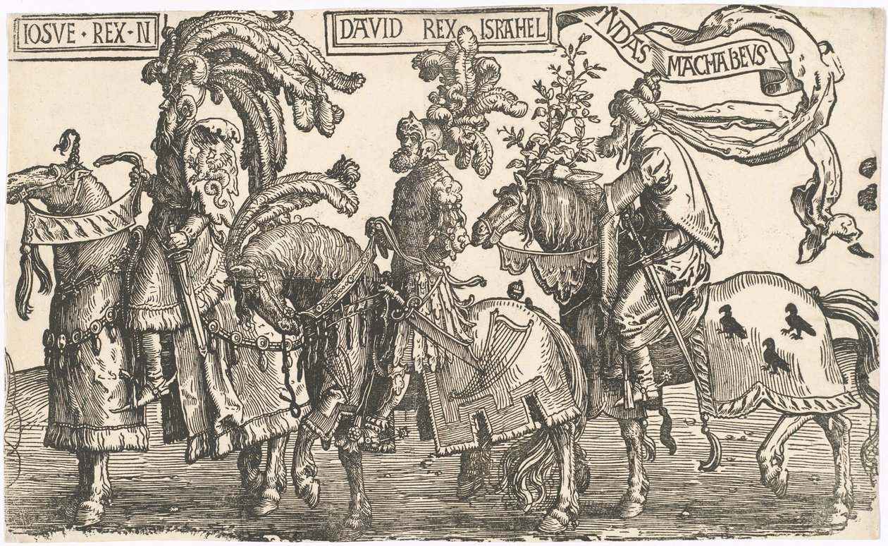 Jozue, Dawid, Juda Machabeusz autorstwa Lucas van Leyden