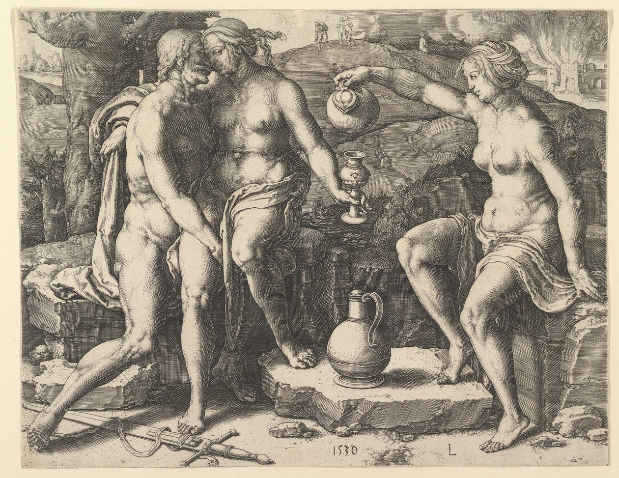 Lot i jego córki, 1530. autorstwa Lucas van Leyden