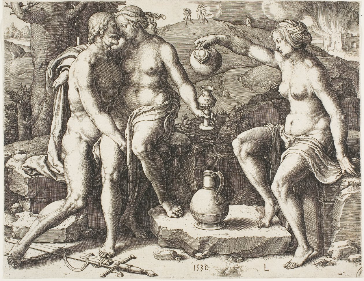 Lot i jego córki autorstwa Lucas van Leyden