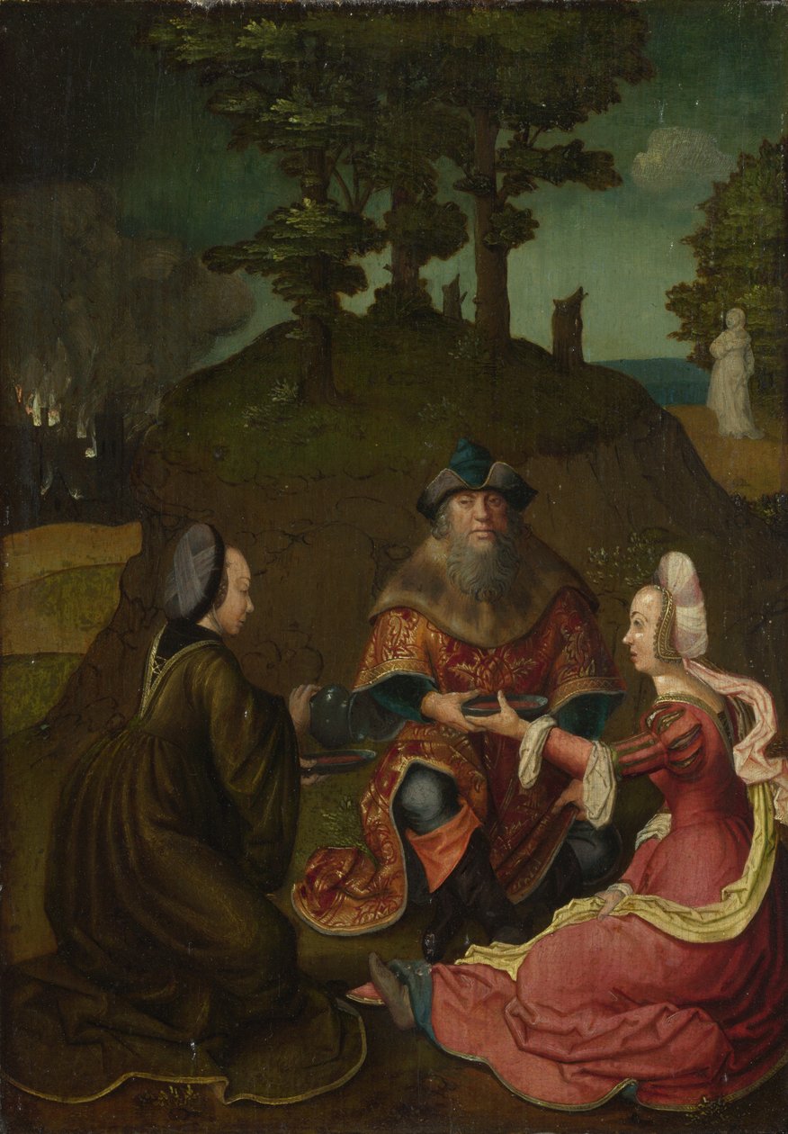 Córki Lota każą Ojcu pić Wino, 1508-1512 autorstwa Lucas van, Leyden