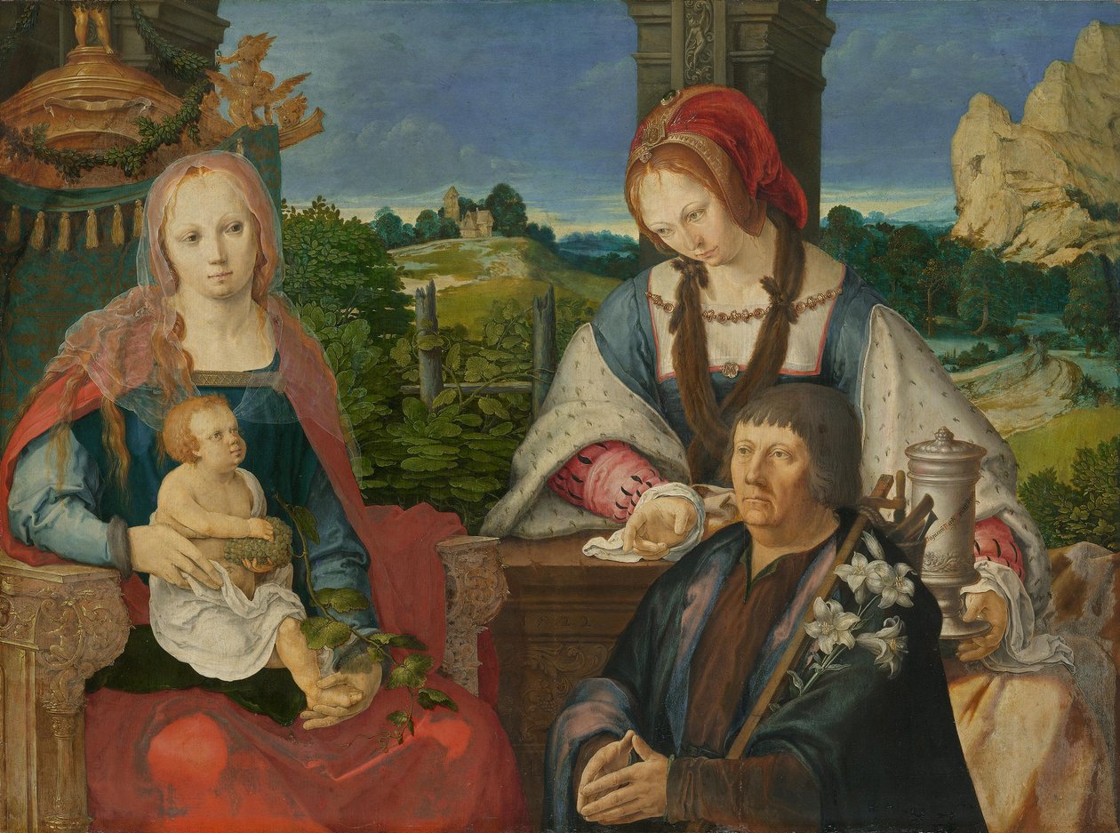 Maria z Dzieciątkiem, św. Maria Magdalena i fundator (oddzielony panel zewnętrzny, nr inw. 7713) autorstwa Lucas van Leyden
