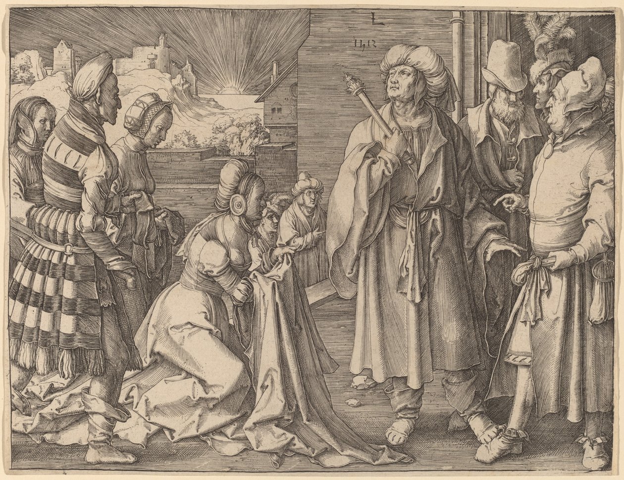 Żona Potyfara oskarża Józefa autorstwa Lucas van Leyden