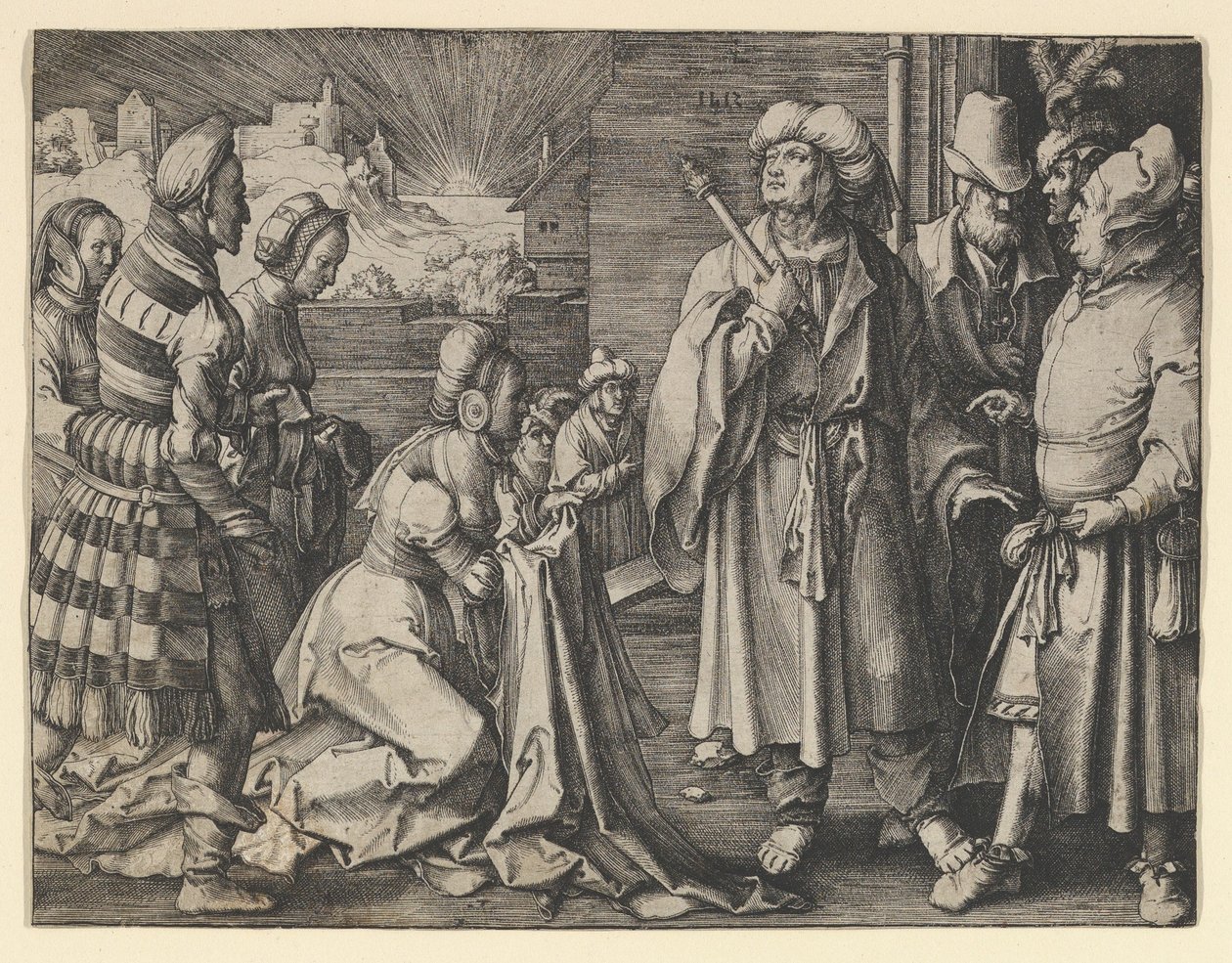 Żona Potyfara oskarżona Józefa, 1512. autorstwa Lucas van Leyden