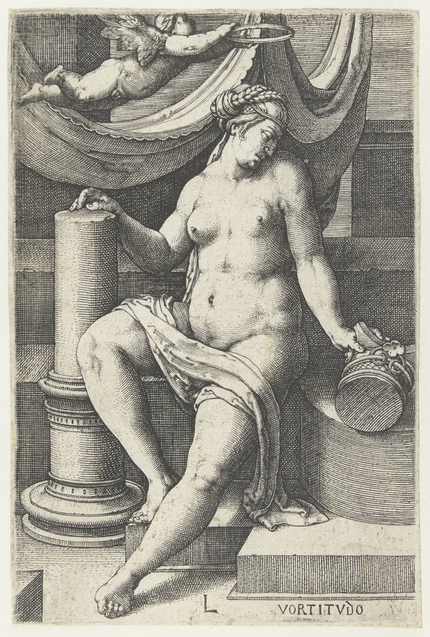 Szybkiego powrotu do zdrowia Vortitudo (tytuł na obiekcie) Siedem cnót (tytuł serii) autorstwa Lucas van Leyden