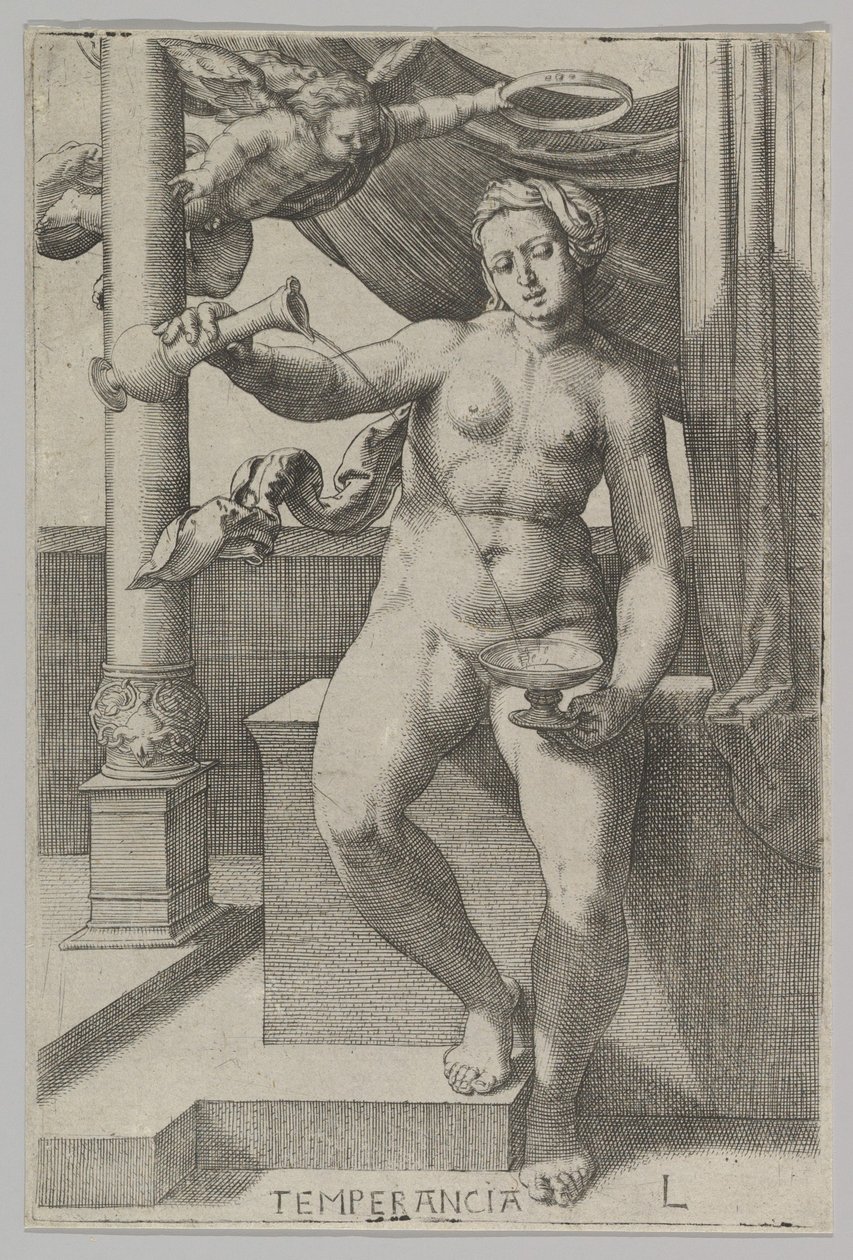 Wstrzemięźliwość, z serii Cnoty, 1530. autorstwa Lucas van Leyden