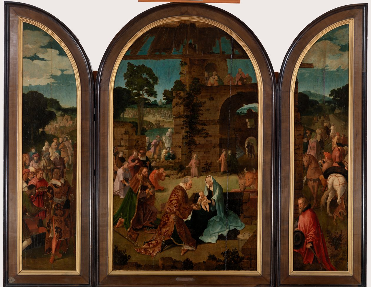 Adoracja Tryptyku Trzech Króli, ok. 1510 autorstwa Lucas van Leyden