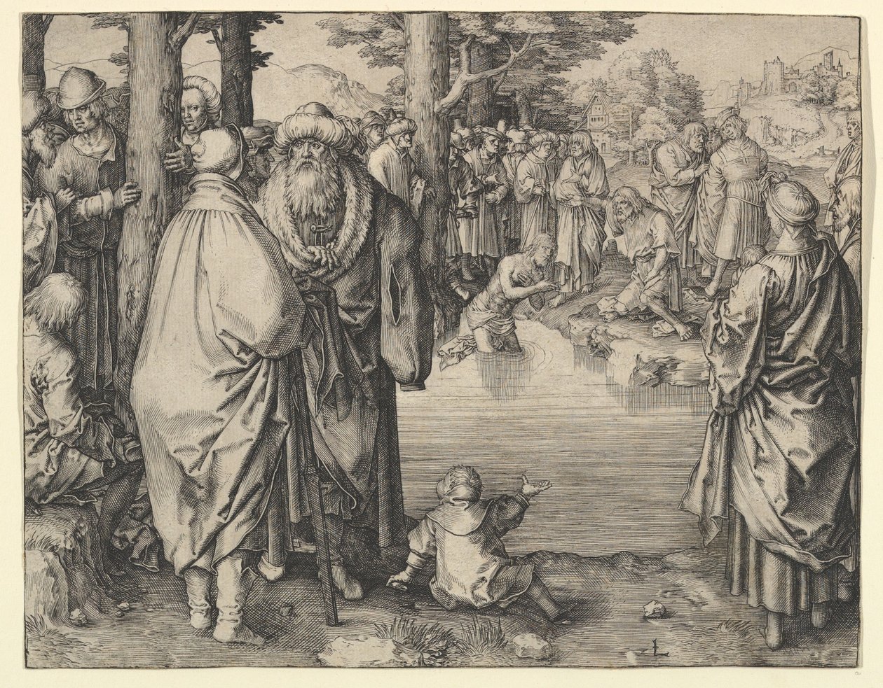 Chrzest Chrystusa w rzece Jordan, ca. 1510. autorstwa Lucas van Leyden