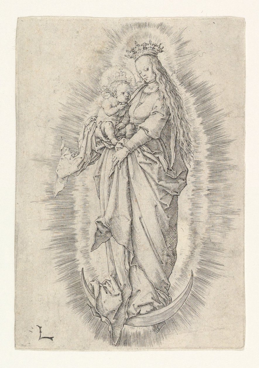 Ukoronowana Dziewica z Dzieciątkiem w Chwale, ca. 1512. autorstwa Lucas van Leyden