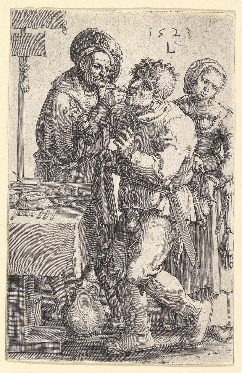 Dentysta, 1523. autorstwa Lucas van Leyden