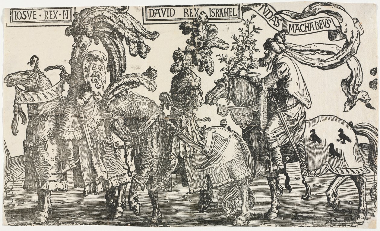 Dziewięciu bohaterów: Jozue, Dawid, Judasz Machabeusz autorstwa Lucas van Leyden