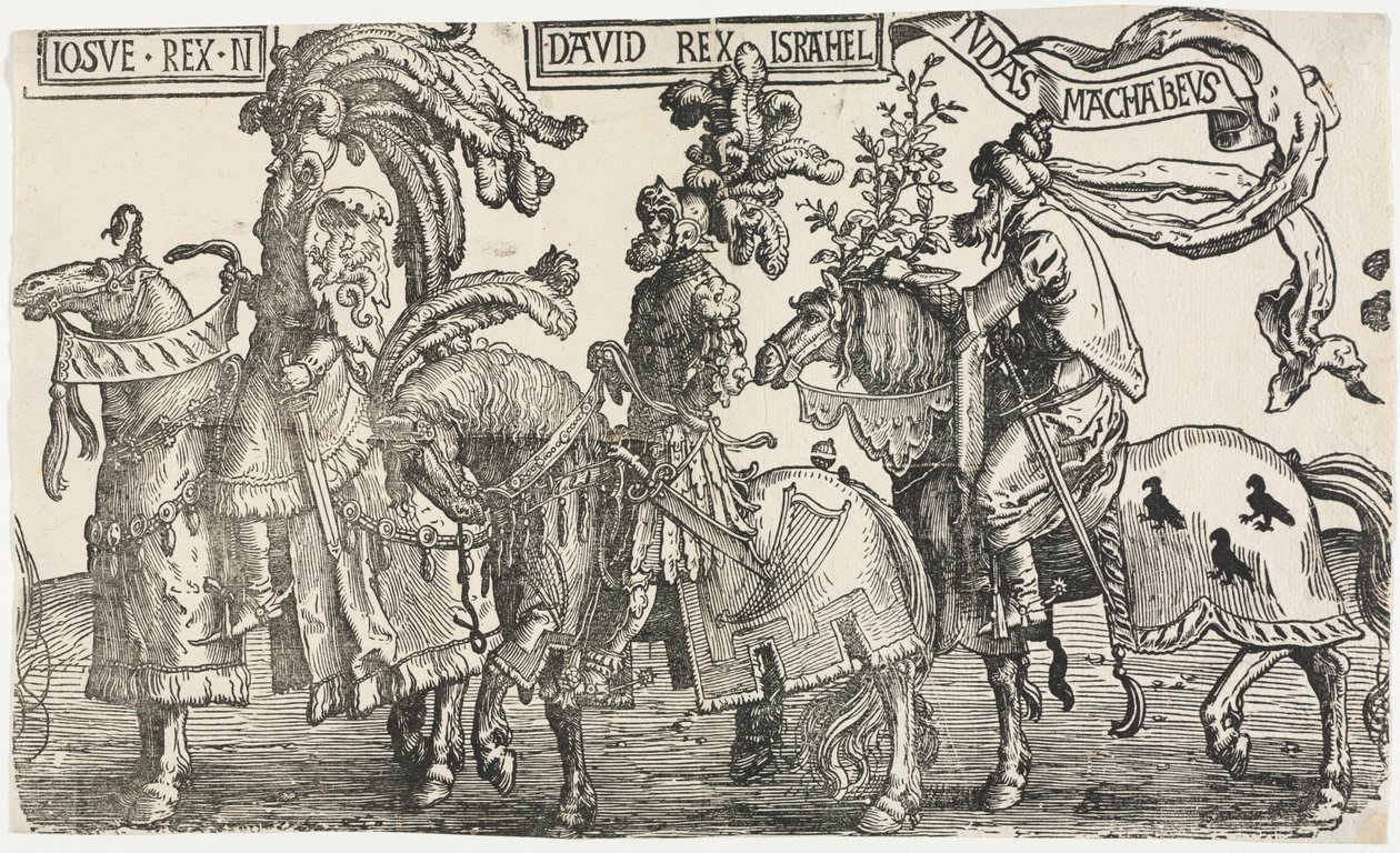 Dziewięciu bohaterów: Jozue, Dawid, Judasz Machabeusz, 1515-1517. autorstwa Lucas van Leyden