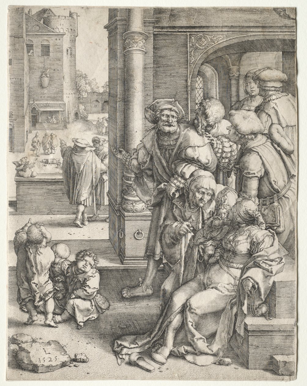 Poeta Virgil zawieszony w koszu autorstwa Lucas van Leyden