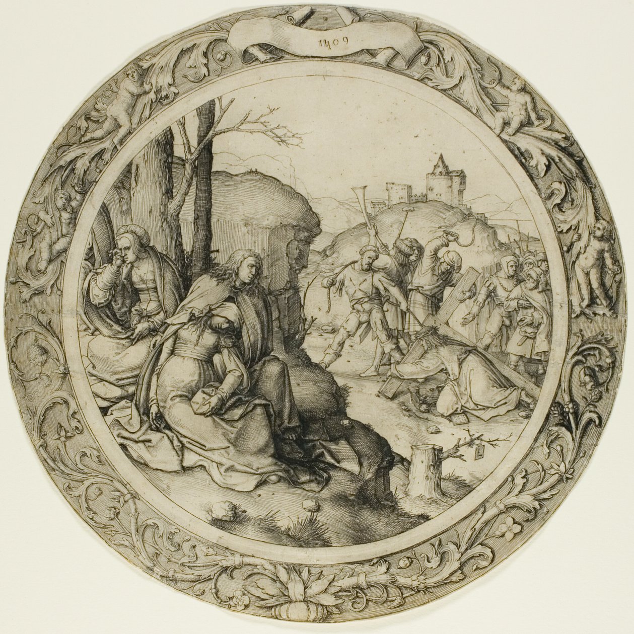 Okrągła pasja: Chrystus niosący krzyż autorstwa Lucas van Leyden