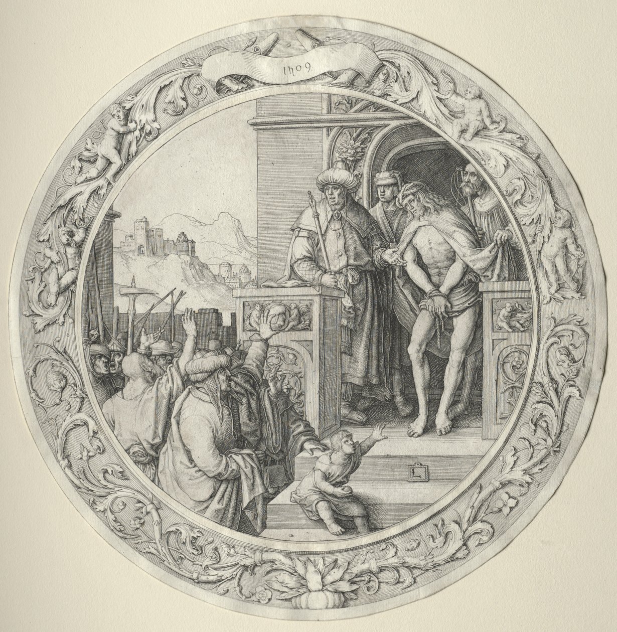 Okrągła pasja: Chrystus przedstawiony ludowi autorstwa Lucas van Leyden
