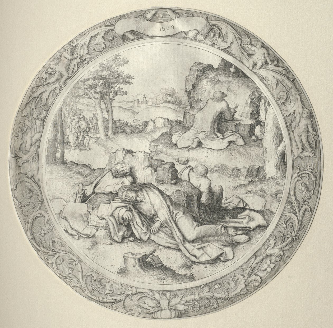 Okrągła pasja: Chrystus w Getsemani (Agonia w ogrodzie) autorstwa Lucas van Leyden