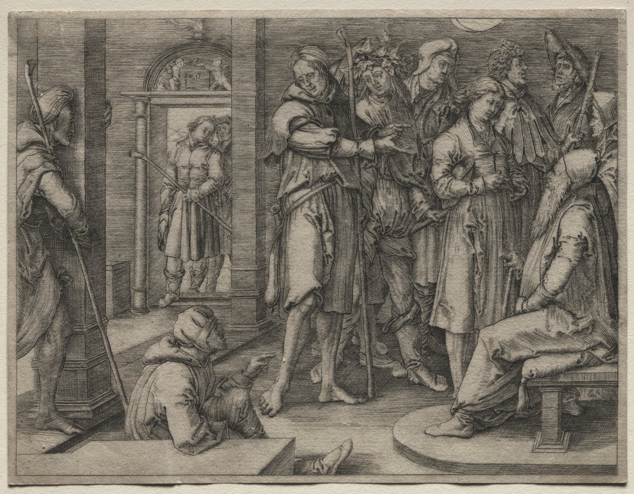 Historia Józefa: Józef interpretuje swój sen Jakubowi autorstwa Lucas van Leyden
