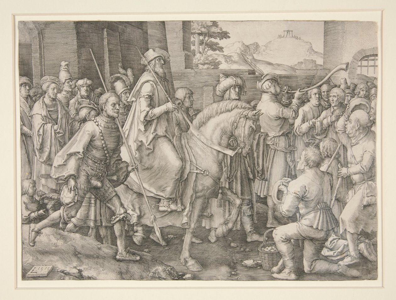 Triumf Mardocheusza, Estera 6.11 autorstwa Lucas van Leyden