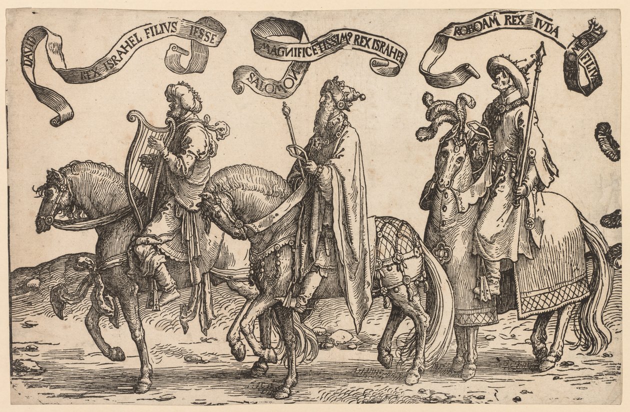 Dwunastu królów Izraela: Dawid, Salomon, Roboam, 1515-1517. autorstwa Lucas van Leyden