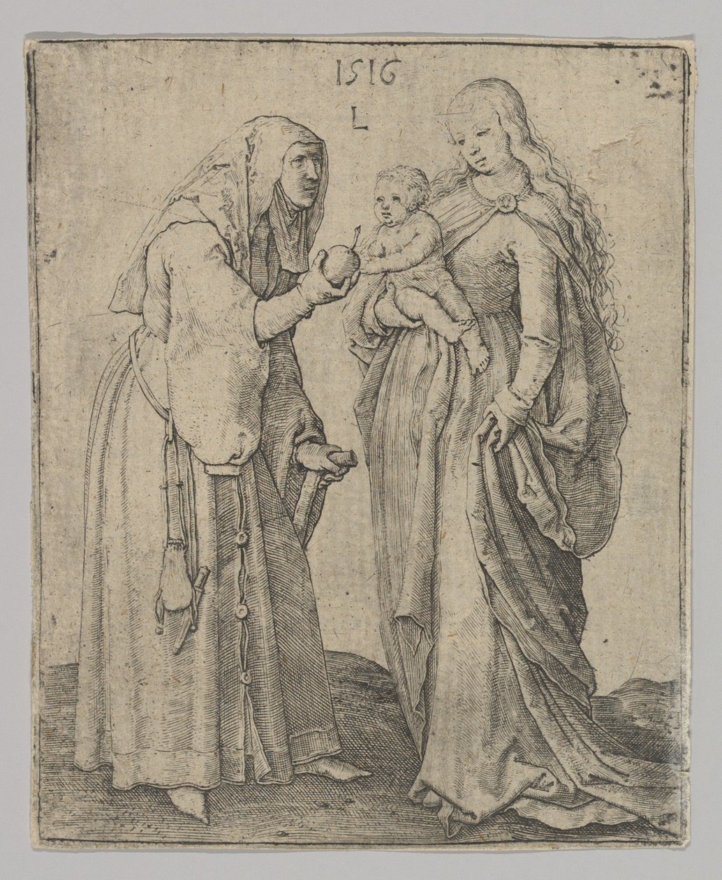 Dziewica z Dzieciątkiem i św. Anną, 1516. autorstwa Lucas van Leyden