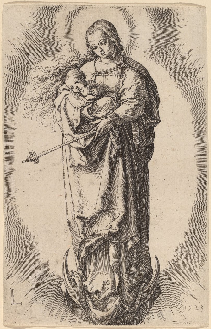 Dziewica z Dzieciątkiem na Półksiężycu autorstwa Lucas van Leyden