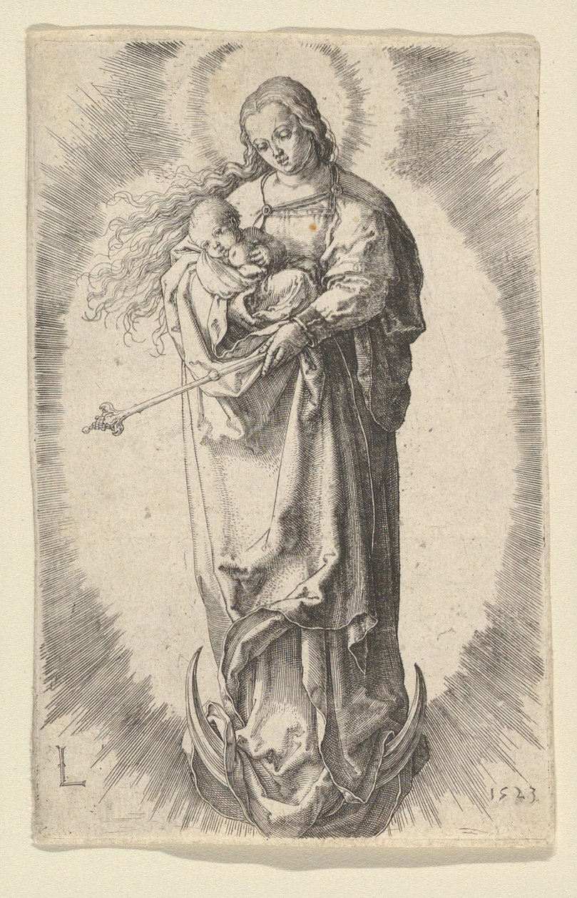 Dziewica z Dzieciątkiem na Półksiężycu, 1523. autorstwa Lucas van Leyden