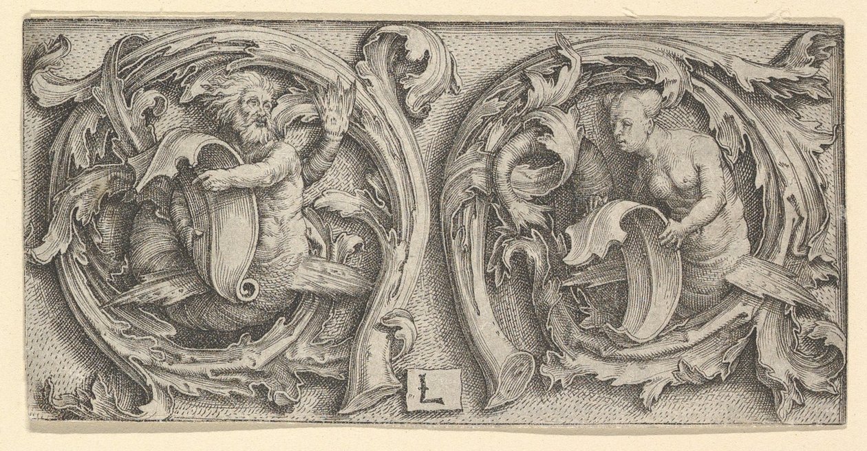 Tryton i Syrena w Wąsach, ca. 1510. autorstwa Lucas van Leyden