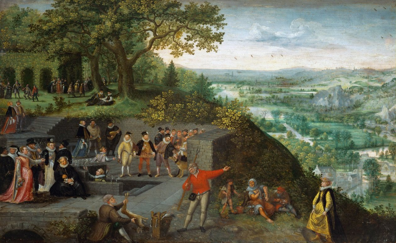 Wczesna sztuka niderlandzka: Cesarz Rudolf II (1552-1612) podczas kuracji pitnej - Cesarz Rudolf II podczas kuracji pitnej u Valckenborcha, Lucas, van (1530-1597), ok. 1594. Olej na drewnie, 25,4x40, 4. Muzeum Historii Sztuki, Wiedeń autorstwa Lucas van Valckenborch