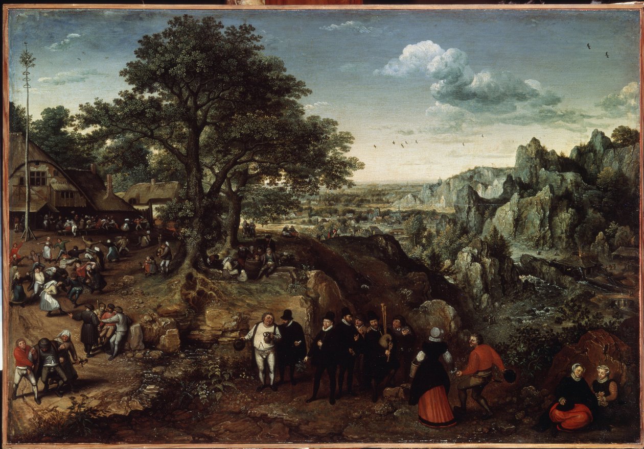 Krajobraz ze świętowaniem kraju (Krajobraz ze świętowaniem kraju). Obraz Lucasa van Valckenborcha (1530-1597). Olej na płótnie, 48,5 x 73,4 cm, koniec 1580, początek 1590. Sztuka holenderska, sztuka barokowa. Muzeum Ermitażu w Sankt Petersburgu. autorstwa Lucas van Valckenborch