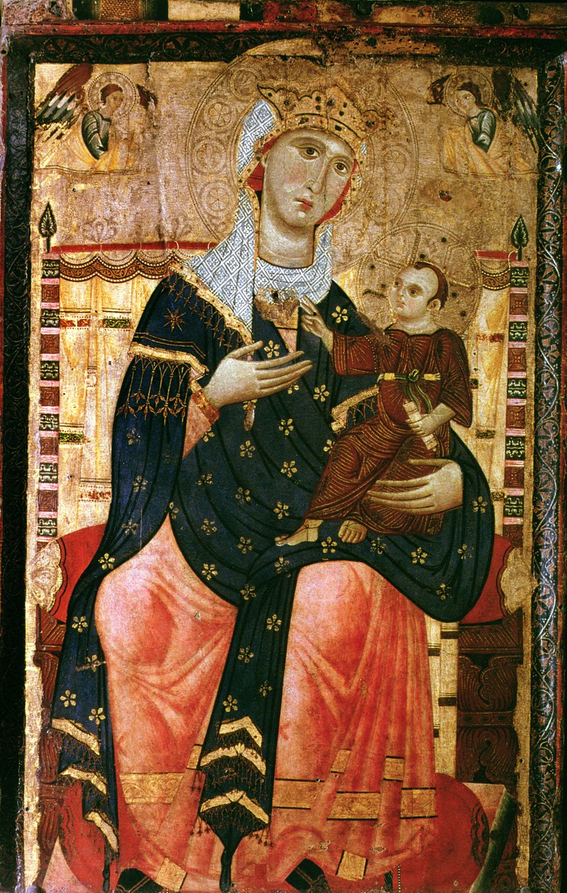 Madonna z Dzieciątkiem na tronie, ok. 1260 (płótno ułożone na topoli) autorstwa Luccanese School