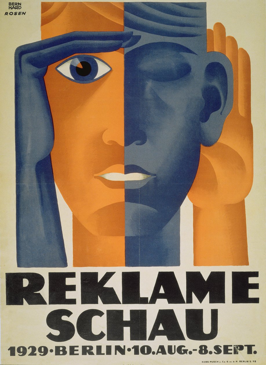 „Reklameschau”, plakat na wystawę reklamy w Berlinie, 1929 autorstwa Lucian and Rosen, F. Bernhard